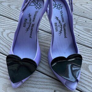 Vivienne Westwood + Melissa Purple/Black Anglomania Novelty Jelly Heart Heels